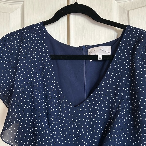 Charles Henry navy scattered dot flutter sleeve wide leg jumpsuit size small - Picture 4 of 10